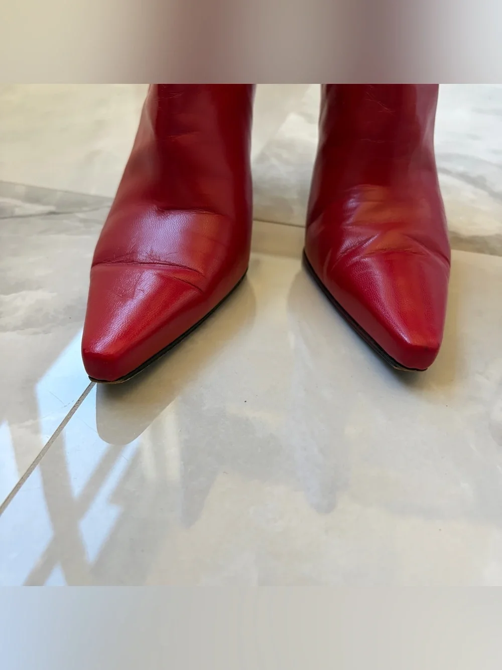 Stuart Weitzman Red Leather Pointed Toe Ankle Booties 7.5 B Stiletto Heel Spain